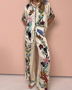 Vyla™ Artistic Graffiti Oversized Shirt & Wide-Leg Pant Set