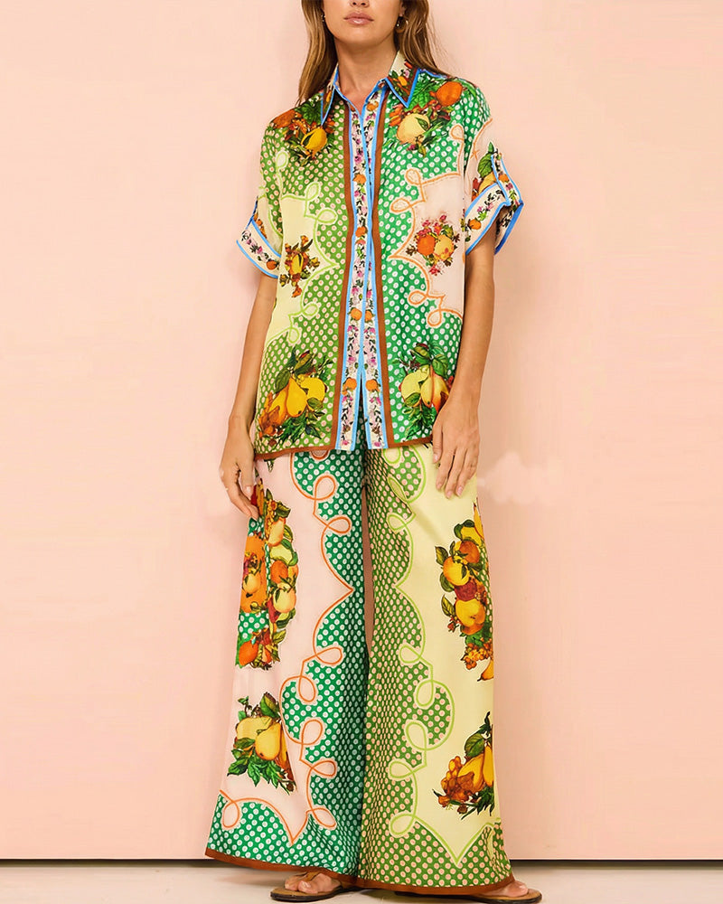 Vyla™ Artistic Graffiti Oversized Shirt & Wide-Leg Pant Set