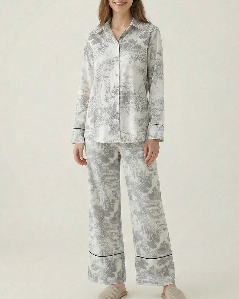 Vyla™ Artistic Graffiti Oversized Shirt & Wide-Leg Pant Set