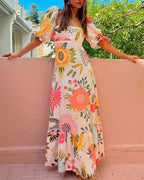 Vyla™ Square Neck Bubble Sleeve Long Dress