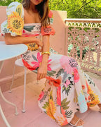 Vyla™ Square Neck Bubble Sleeve Long Dress