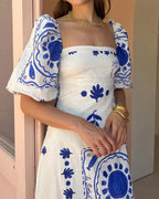 Vyla™ Square Neck Bubble Sleeve Long Dress