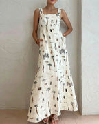 Vyla™ Botanical Print Tie-Strap Open Back Maxi Dress