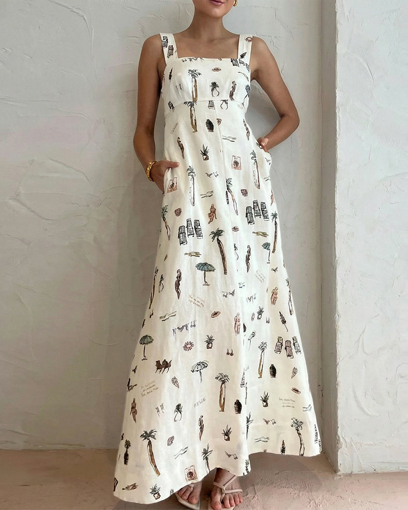 Vyla™ Botanical Print Tie-Strap Open Back Maxi Dress
