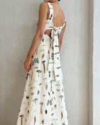 Vyla™ Botanical Print Tie-Strap Open Back Maxi Dress