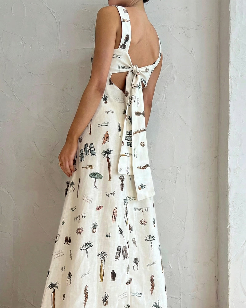 Vyla™ Botanical Print Tie-Strap Open Back Maxi Dress