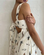 Vyla™ Botanical Print Tie-Strap Open Back Maxi Dress