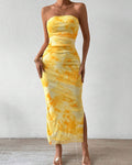 Vyla™ Yellow Floral High-Slit Bodycon Vacation Dress