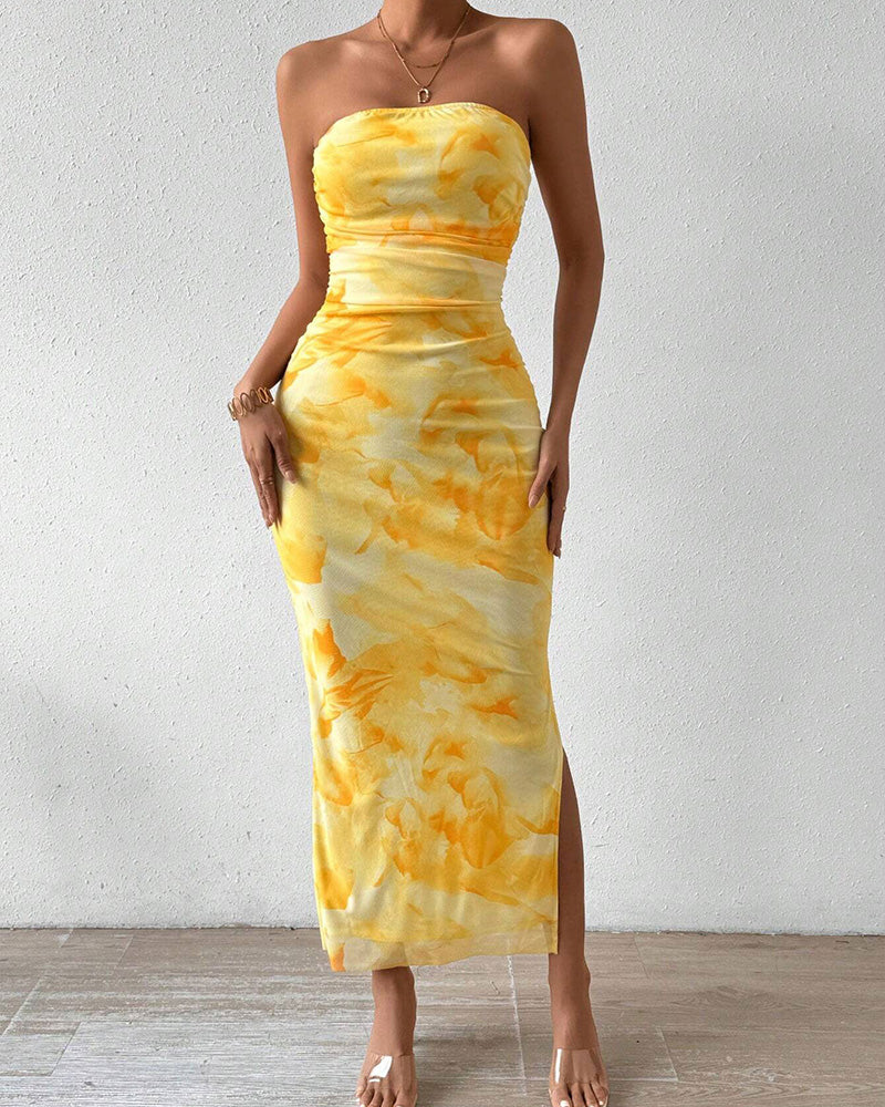 Vyla™ Yellow Floral High-Slit Bodycon Vacation Dress