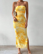 Vyla™ Yellow Floral High-Slit Bodycon Vacation Dress