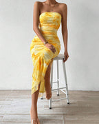 Vyla™ Yellow Floral High-Slit Bodycon Vacation Dress