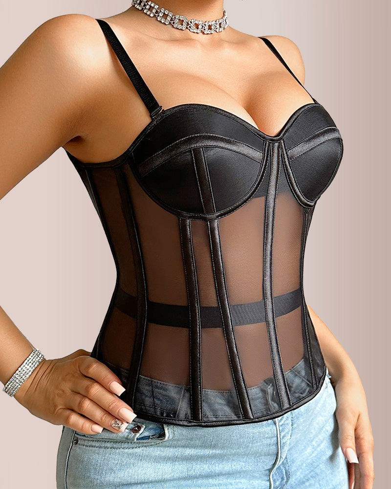 Vyla™ French Vintage Sheer Mesh Boned Corset Bustier Top