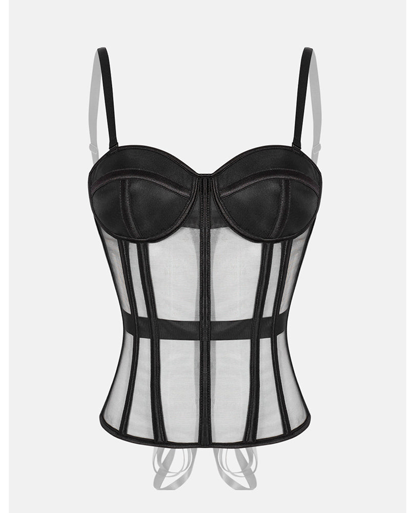 Vyla™ French Vintage Sheer Mesh Boned Corset Bustier Top