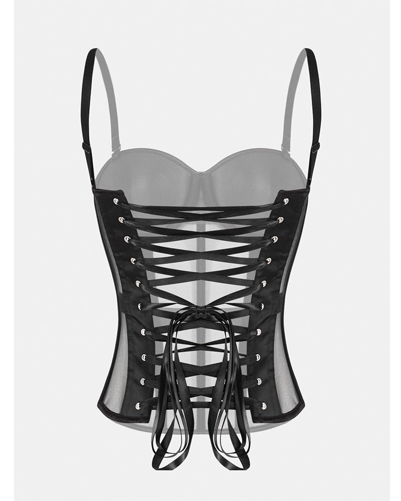Vyla™ French Vintage Sheer Mesh Boned Corset Bustier Top