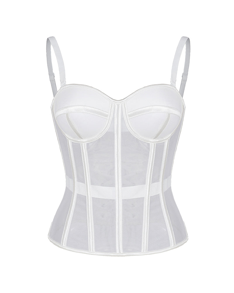 Vyla™ French Vintage Sheer Mesh Boned Corset Bustier Top