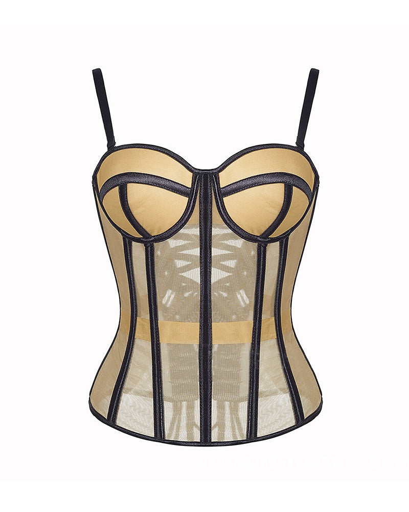 Vyla™ French Vintage Sheer Mesh Boned Corset Bustier Top
