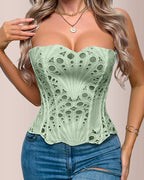 Vyla™ Vintage Hollow-Out Lace Corset Top with Boning