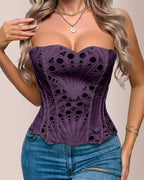 Vyla™ Vintage Hollow-Out Lace Corset Top with Boning