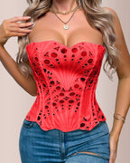 Vyla™ Vintage Hollow-Out Lace Corset Top with Boning