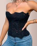 Vyla™ Vintage Hollow-Out Lace Corset Top with Boning