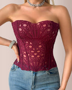 Vyla™ Vintage Hollow-Out Lace Corset Top with Boning