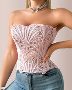Vyla™ Vintage Hollow-Out Lace Corset Top with Boning