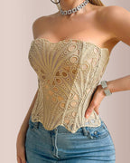 Vyla™ Vintage Hollow-Out Lace Corset Top with Boning