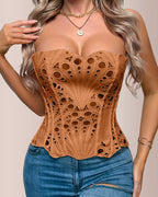 Vyla™ Vintage Hollow-Out Lace Corset Top with Boning