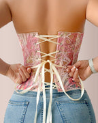 Vyla™ Vintage Print Lace Corset Top Sheer Mesh Bustier