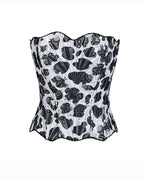 Vyla™ Vintage Print Lace Corset Top Sheer Mesh Bustier