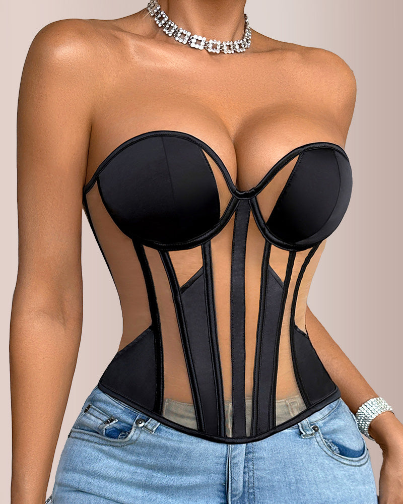 Vyla™ Sheer Mesh Boned Corset Bustier Top