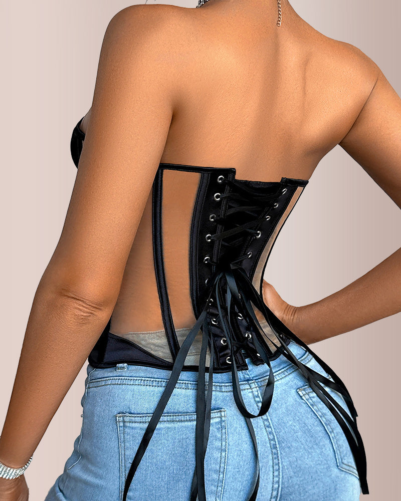 Vyla™ Sheer Mesh Boned Corset Bustier Top