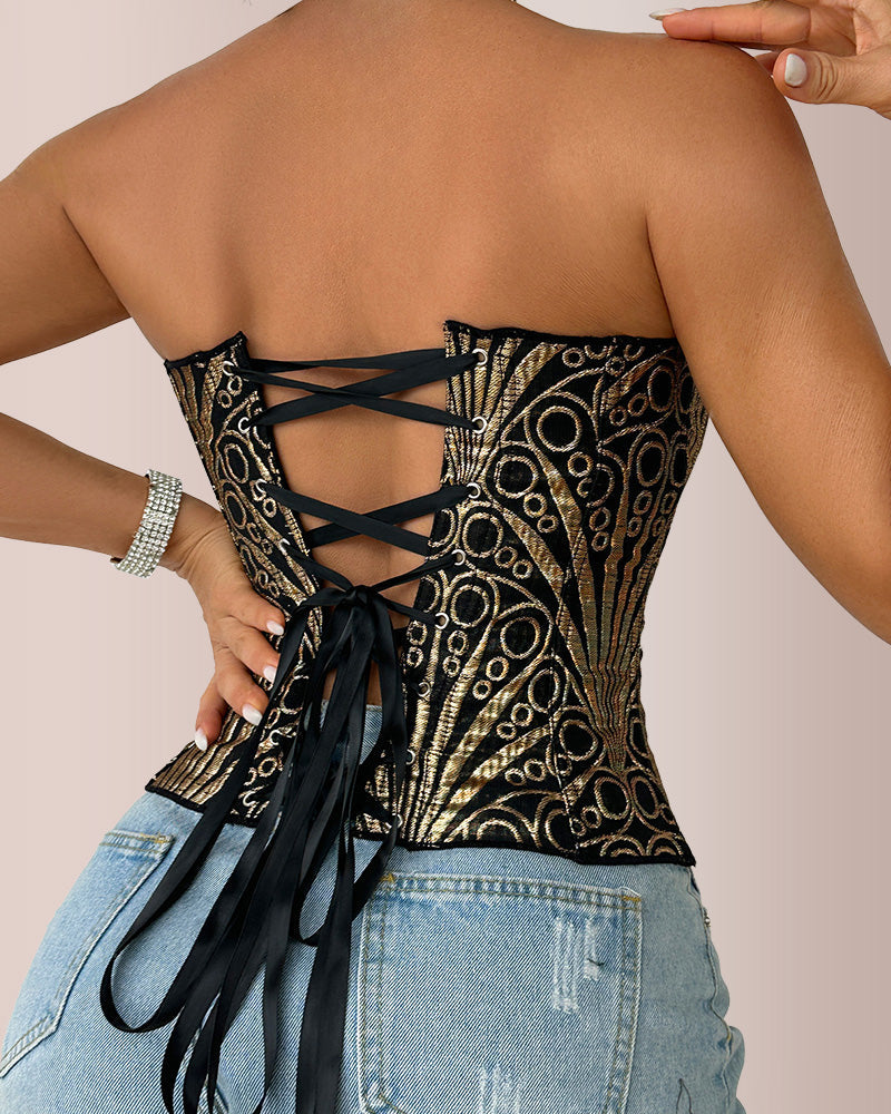 Vyla™ Retro Western Sequin Corset Irregular Double-Layer Bodice