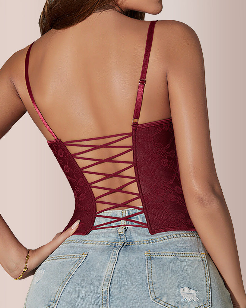 Vyla™ Front Button Lace-Up Corset Bustier Top