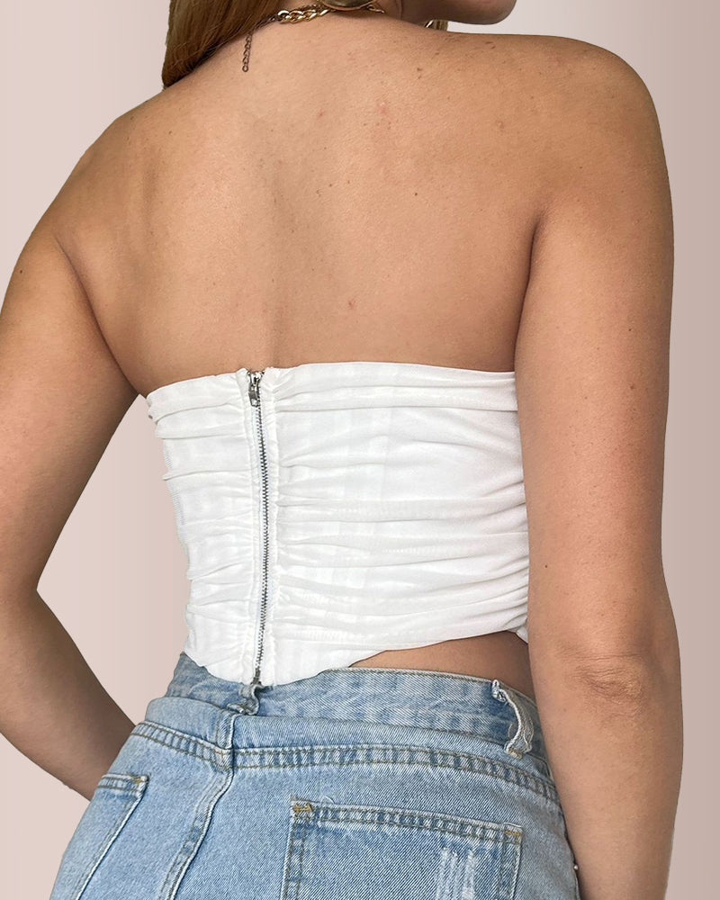 Vyla™ Mesh Ruched Bustier Tube Top