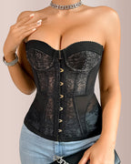 Vyla™ Black Floral Lace Strapless Corset Bustier Top