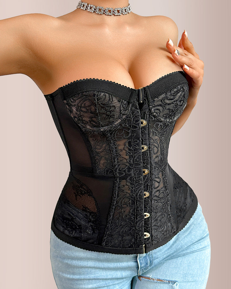 Vyla™ Black Floral Lace Strapless Corset Bustier Top