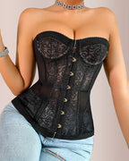 Vyla™ Black Floral Lace Strapless Corset Bustier Top
