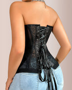 Vyla™ Black Floral Lace Strapless Corset Bustier Top