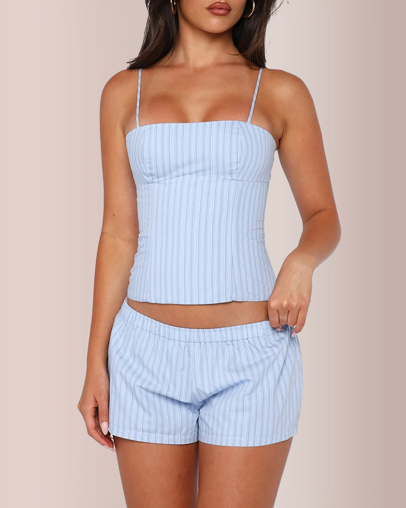 Vyla™ Women's Striped Cami Crop Top and Shorts 2-Piece Set
