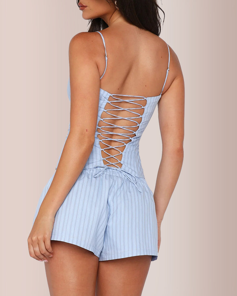 Vyla™ Women's Striped Cami Crop Top and Shorts 2-Piece Set