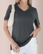 Vyla™ Essential V-Neck Side-Slit Relaxed Tee