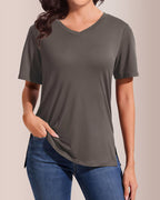 Vyla™ Essential V-Neck Side-Slit Relaxed Tee