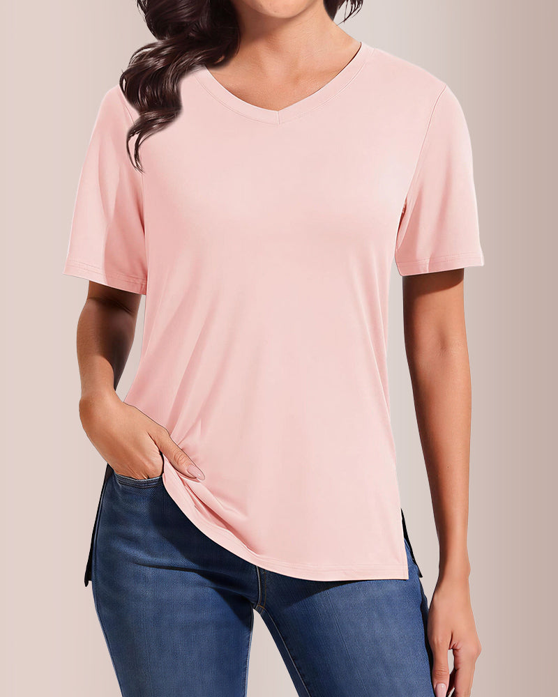 Vyla™ Essential V-Neck Side-Slit Relaxed Tee