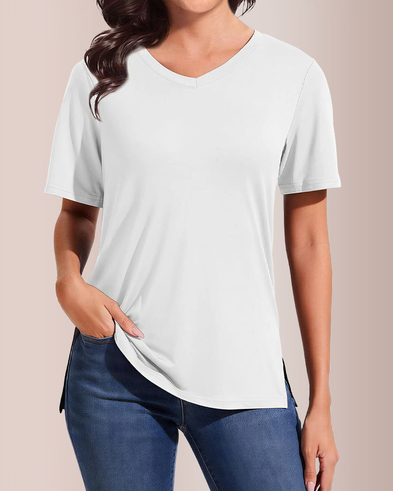 Vyla™ Essential V-Neck Side-Slit Relaxed Tee