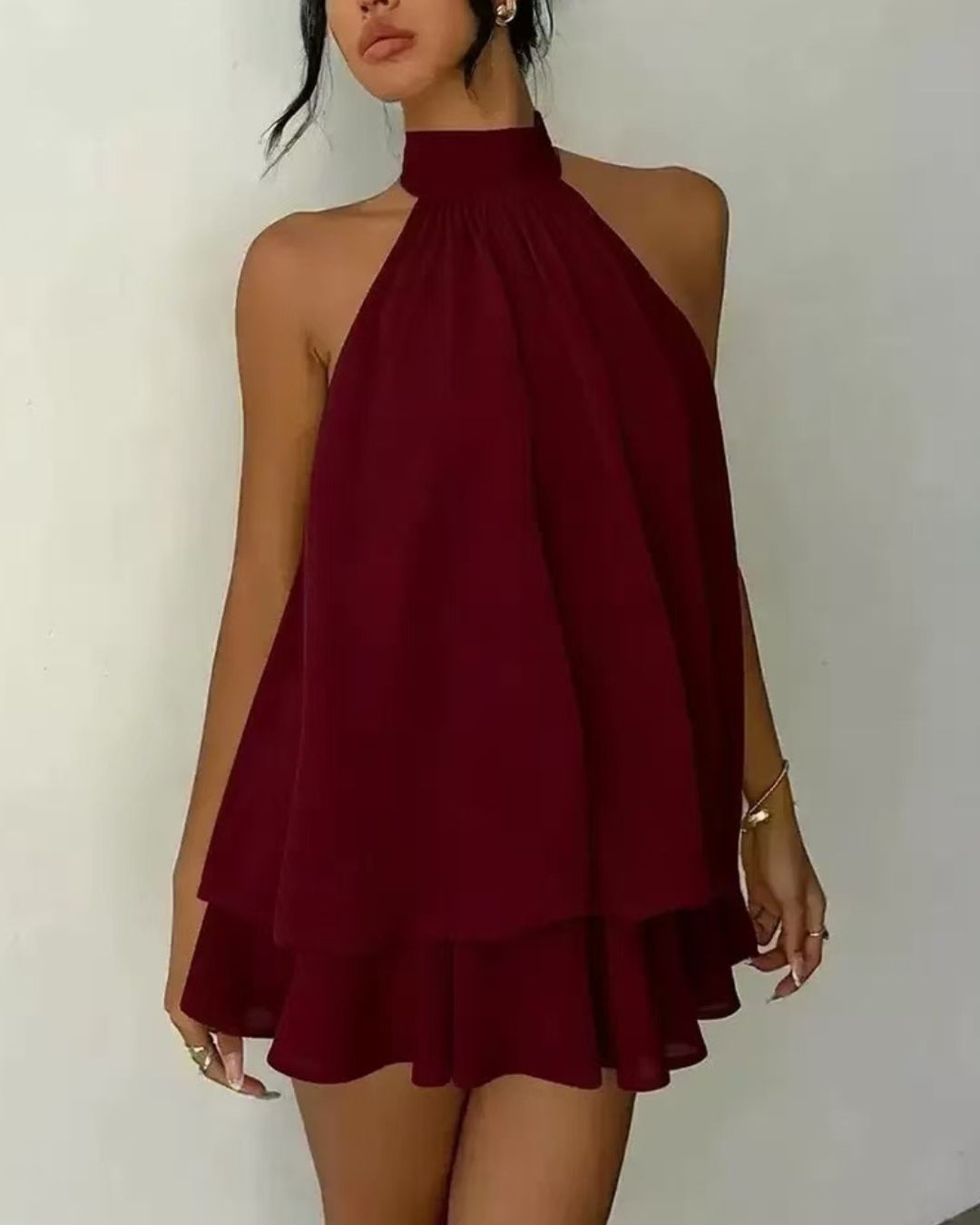 Vyla™ Halter Neck Ruffle Layered Mini Dress