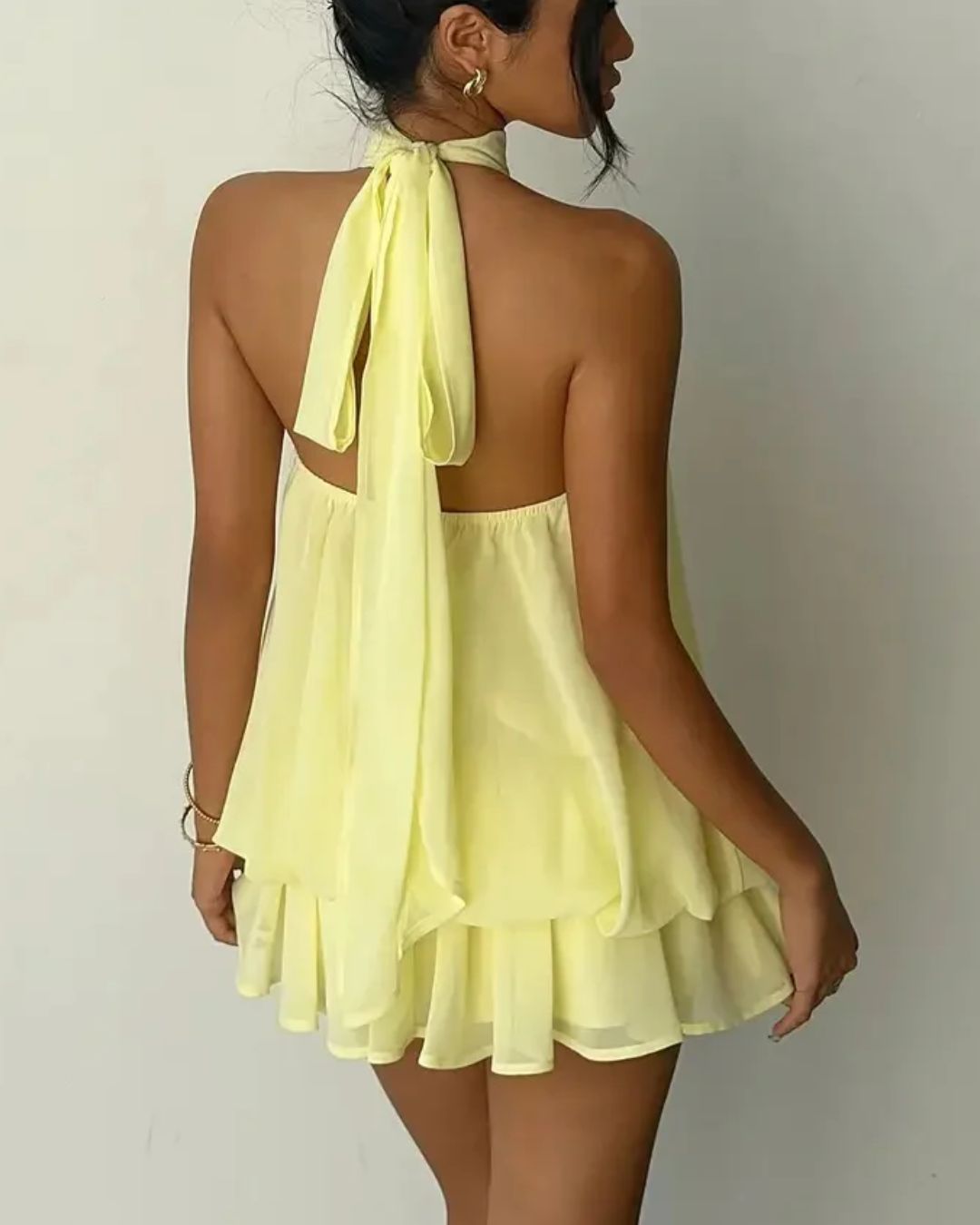 Vyla™ Halter Neck Ruffle Layered Mini Dress