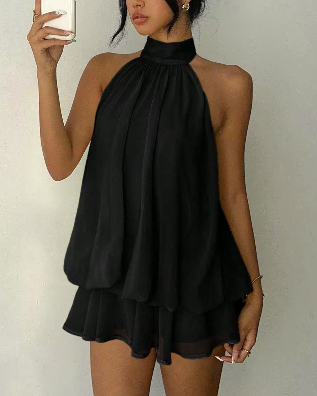 Vyla™ Halter Neck Ruffle Layered Mini Dress