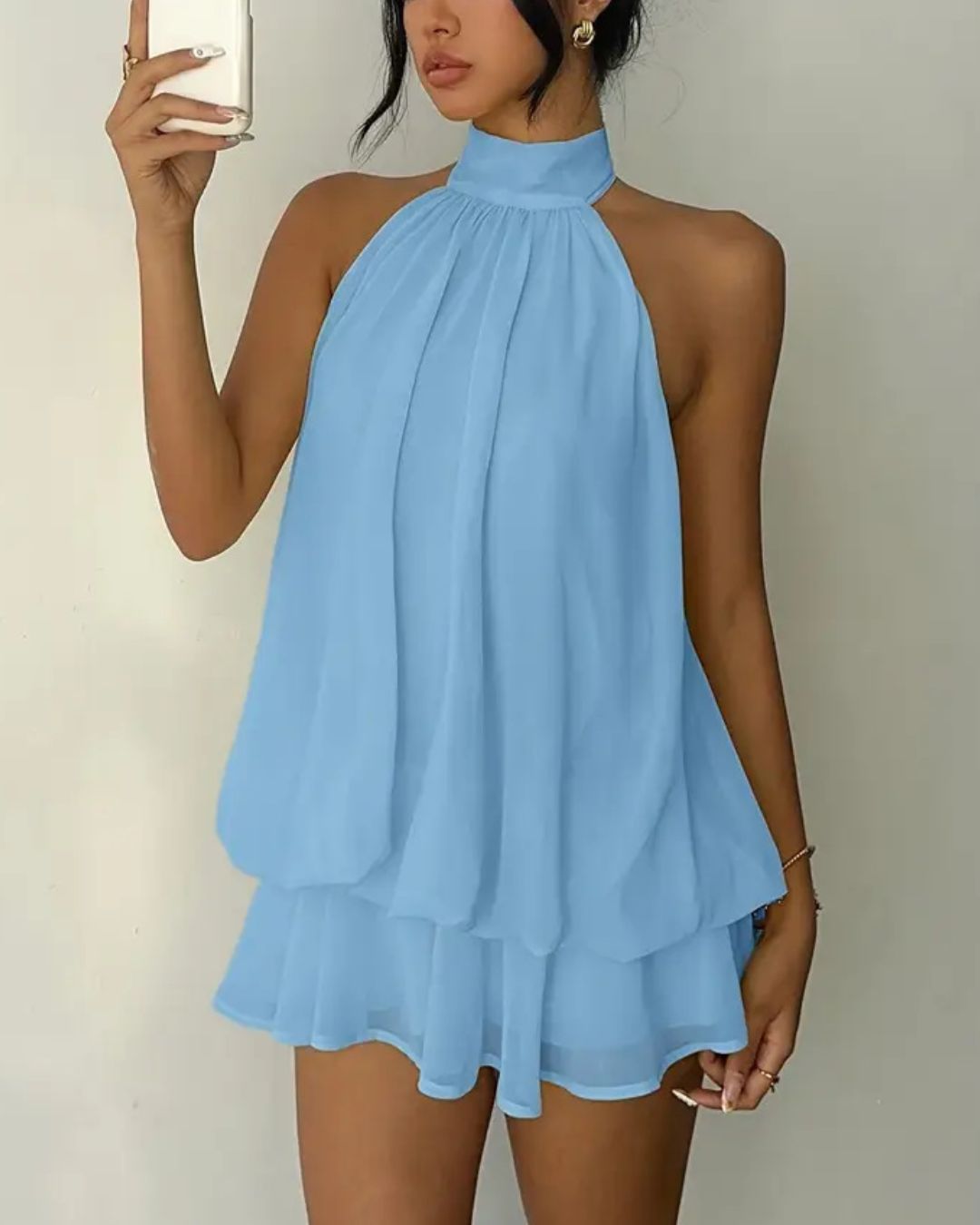 Vyla™ Halter Neck Ruffle Layered Mini Dress