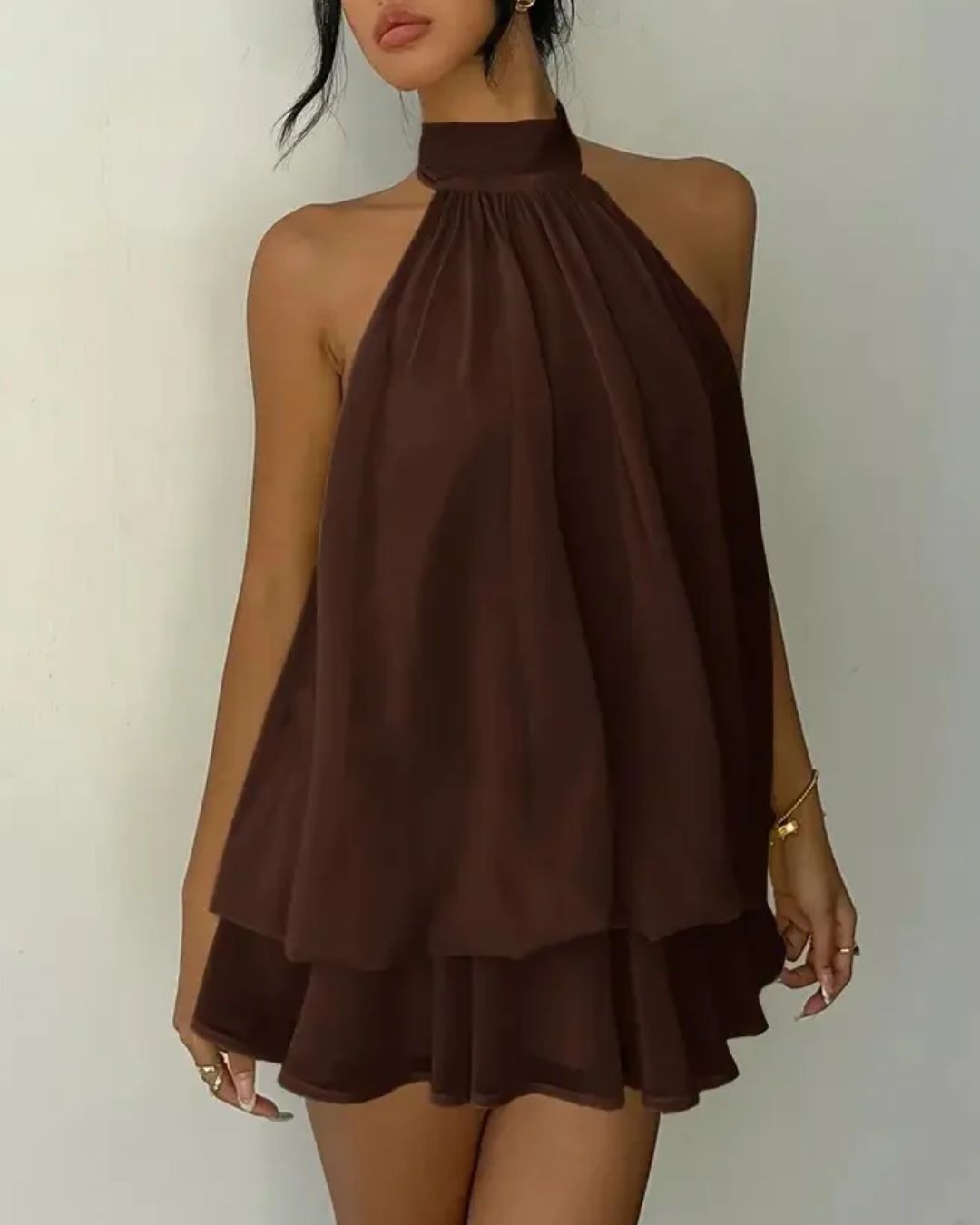 Vyla™ Halter Neck Ruffle Layered Mini Dress
